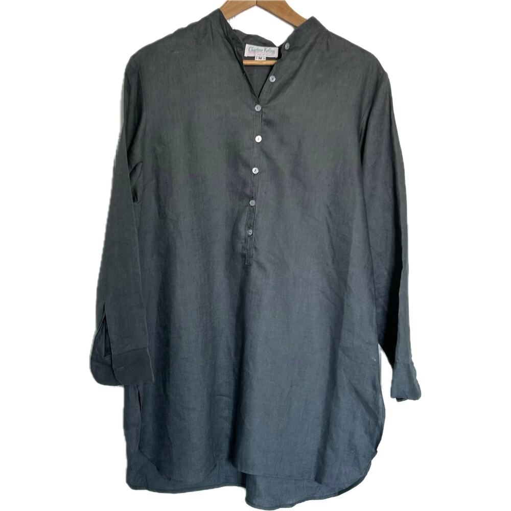 100% Linen Tunic, Gray, Quiet Luxury Minimalist Long Length, Charlotte Kellogg M